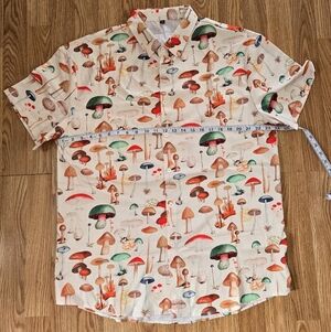 Short Sleeve Button Down Mushroom Print Shirt